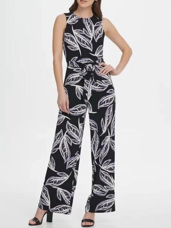 Dkny Pants - DKNY Printed Tie Waist Jersey Jumpsuit Size 14